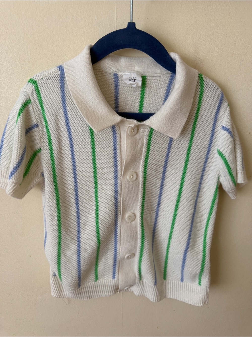 GAP Cream Polo Cardigan with Blue and Green Stripes